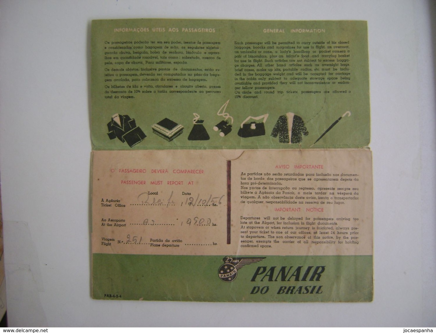 PANAIR DO BRASIL (BRAZIL), PASSAGE + EXCESS LUGGAGE TICKET + FOLDER , AIRPLANE CONSTELLATION IN THE STATE - Welt