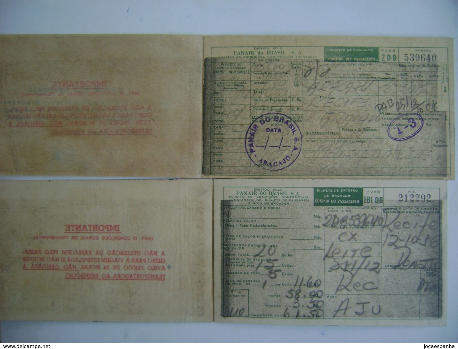 PANAIR DO BRASIL (BRAZIL), PASSAGE + EXCESS LUGGAGE TICKET + FOLDER , AIRPLANE CONSTELLATION IN THE STATE - World