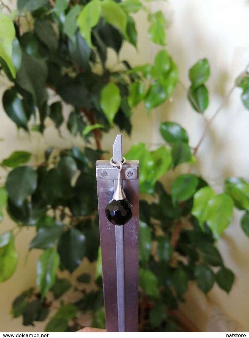 Handmade Bijouterie Silver Tone Earrings And A Pendant With Natural Onyx Faceted Beads - Earrings