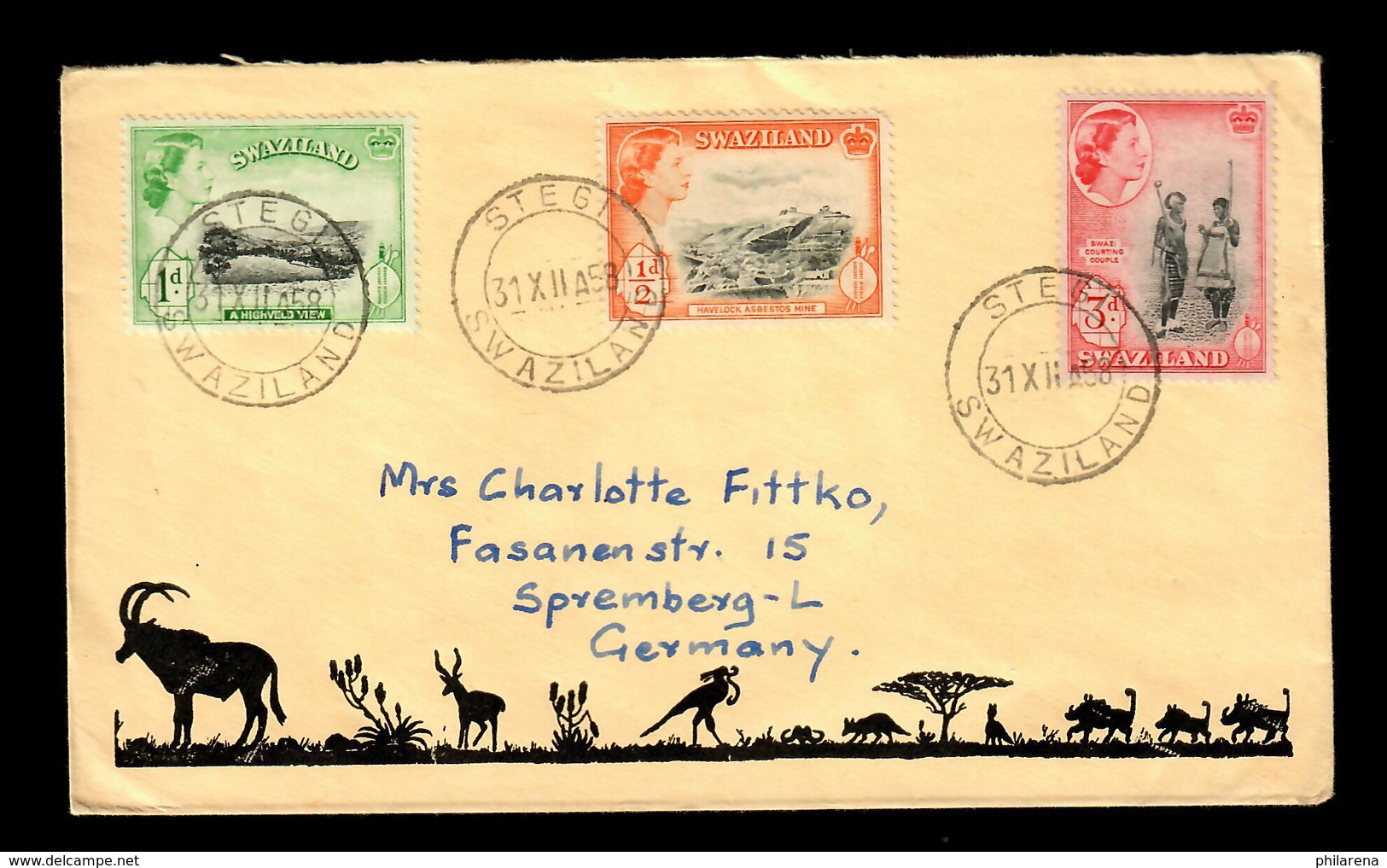 Letter 1958 Stegi, Swaziland To Spremberg - Swaziland (1968-...)