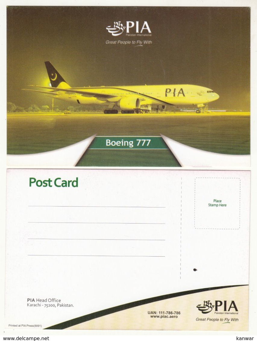 PAKISTAN OFFICIAL PIA PAKISTAN INTERNATIONAL AIRLINES POSTCARD BOEING 777 MINT - Pakistan