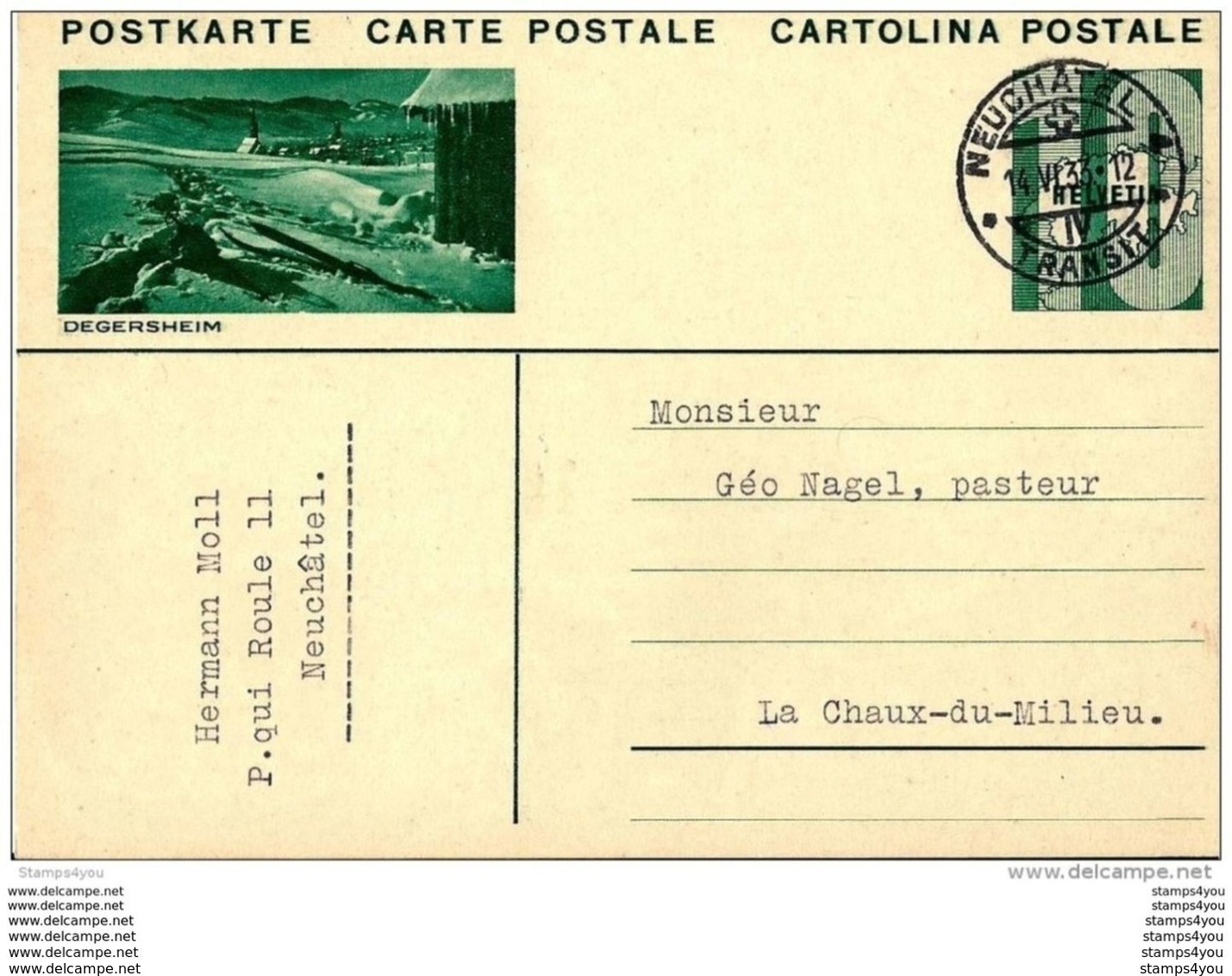 8-99 - Entier Postal Avec Illustration "Degersheim" Cachet Neuchâtel 1933 - Postwaardestukken