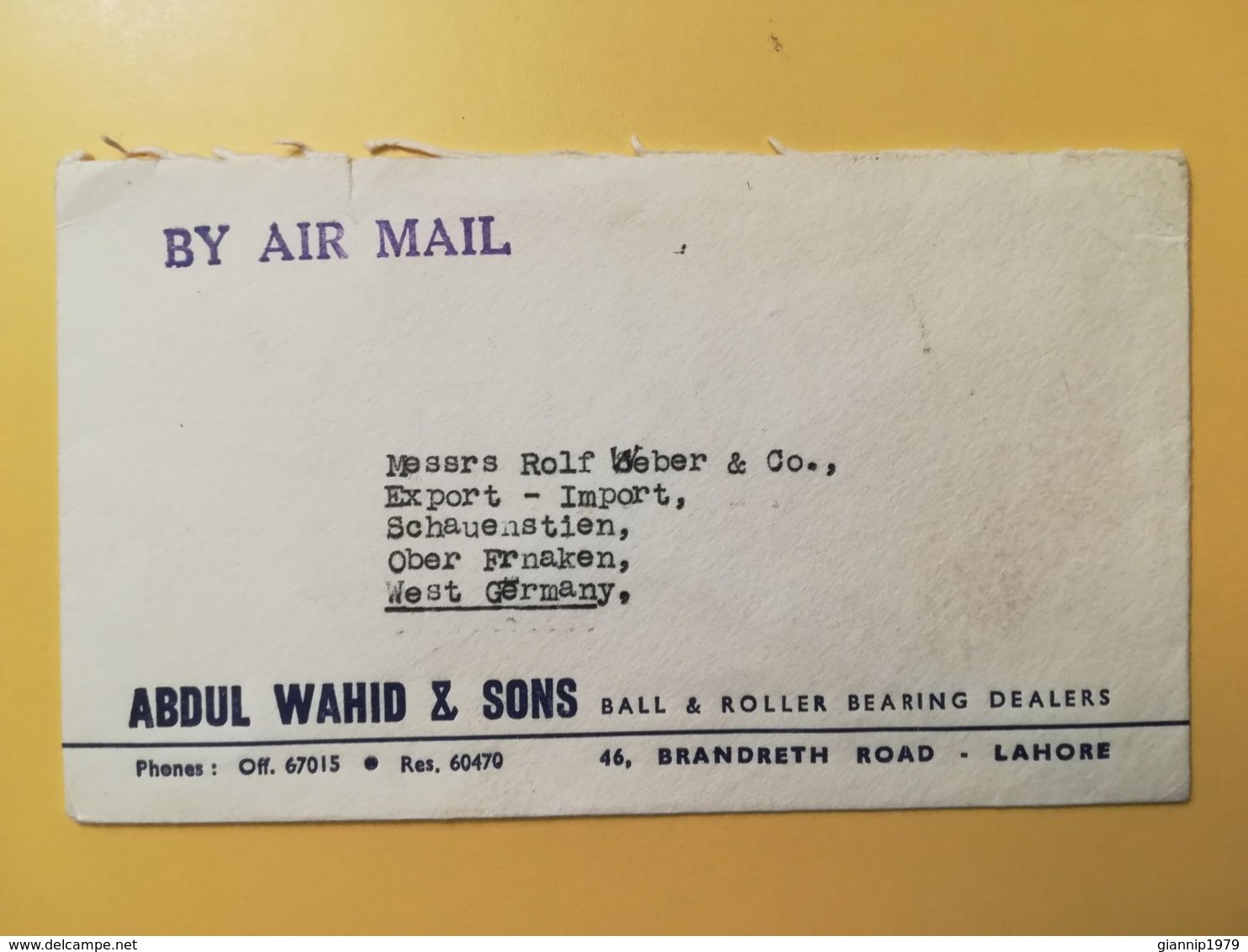 1968 BUSTA INTESTATA PAKISTAN AIR MAIL BOLLO LOCAL MOTIVE MOTIVI LOCALI  ANNULLO OBLITERE' LAHORE - Pakistán