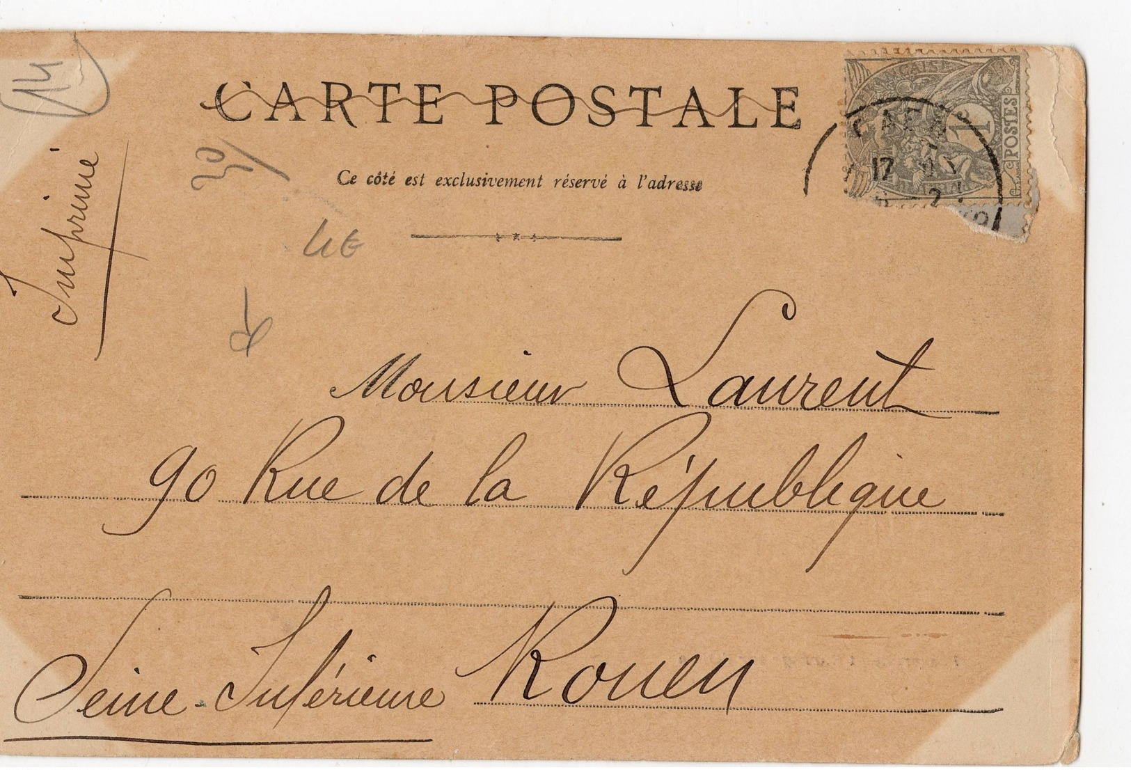 Blanc 1c Gris N°107, Tarif Imprimé Sous Bande, 1902, Carte CAEN Passerelle Et Barrage Sur L'orne - Posttarieven