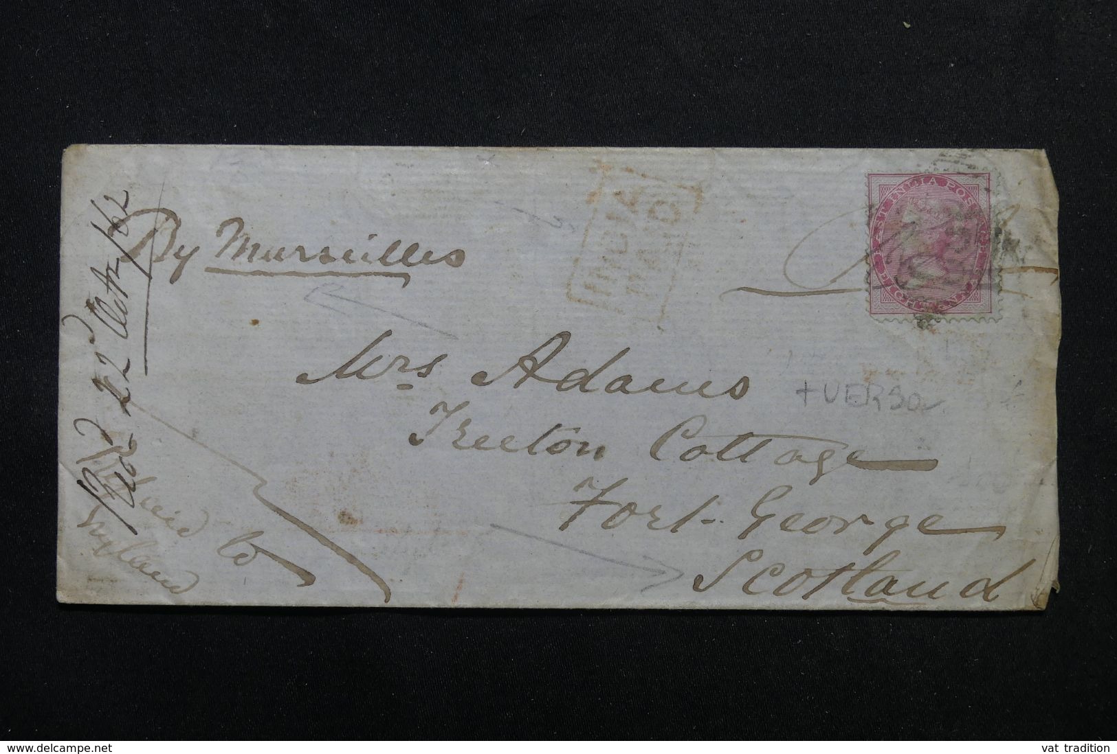 INDE - Enveloppe Pour Fort George ( Ecosse )  En 1862 Via Marseille, Affranchissement Plaisant, Voir Au Dos - L 62676 - 1858-79 Kronenkolonie