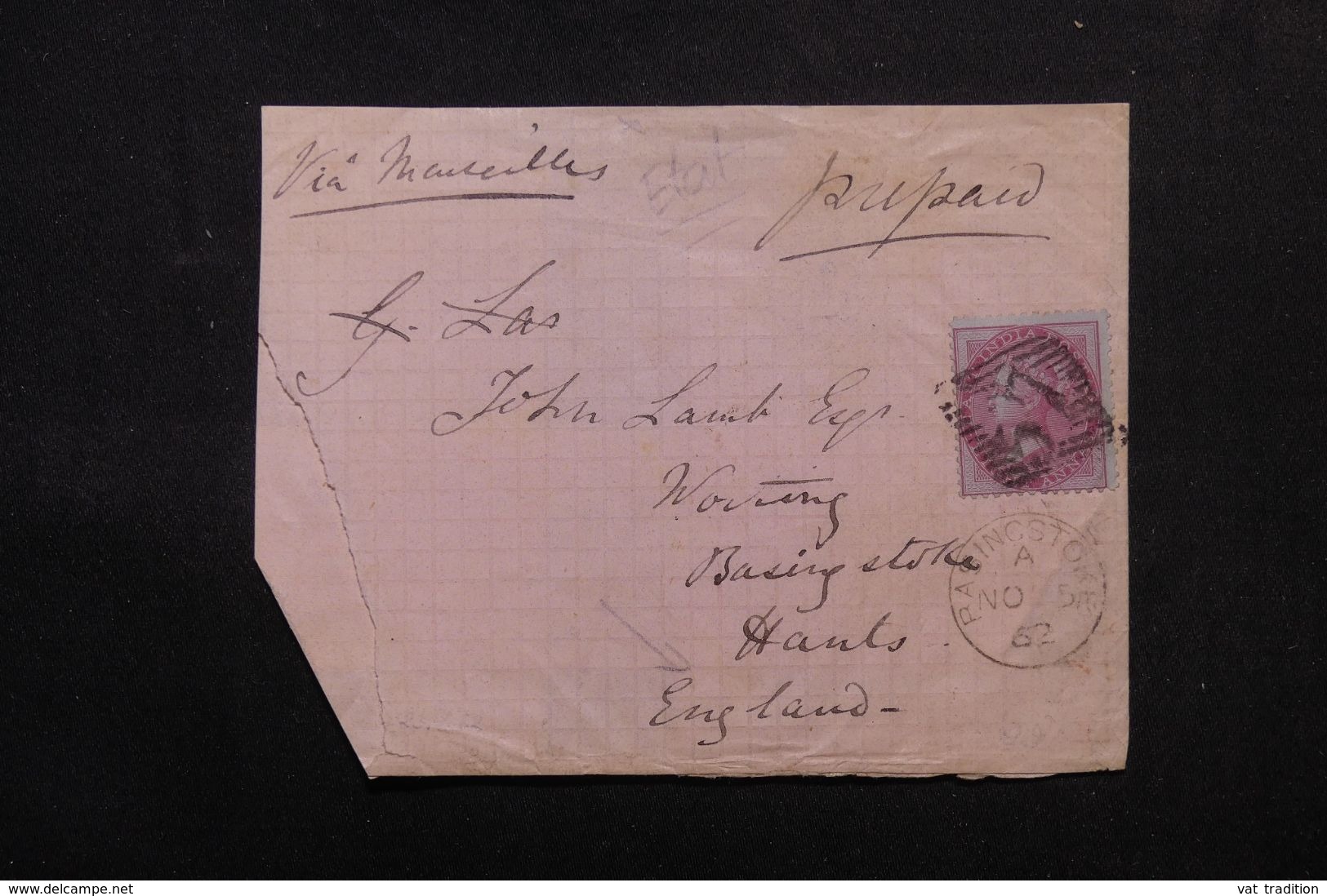 INDE - Enveloppe Pour Basingstoke  En 1862 Via Marseille, Affranchissement Plaisant, Voir Cachets Au Dos - L 62677 - 1858-79 Kolonie Van De Kroon