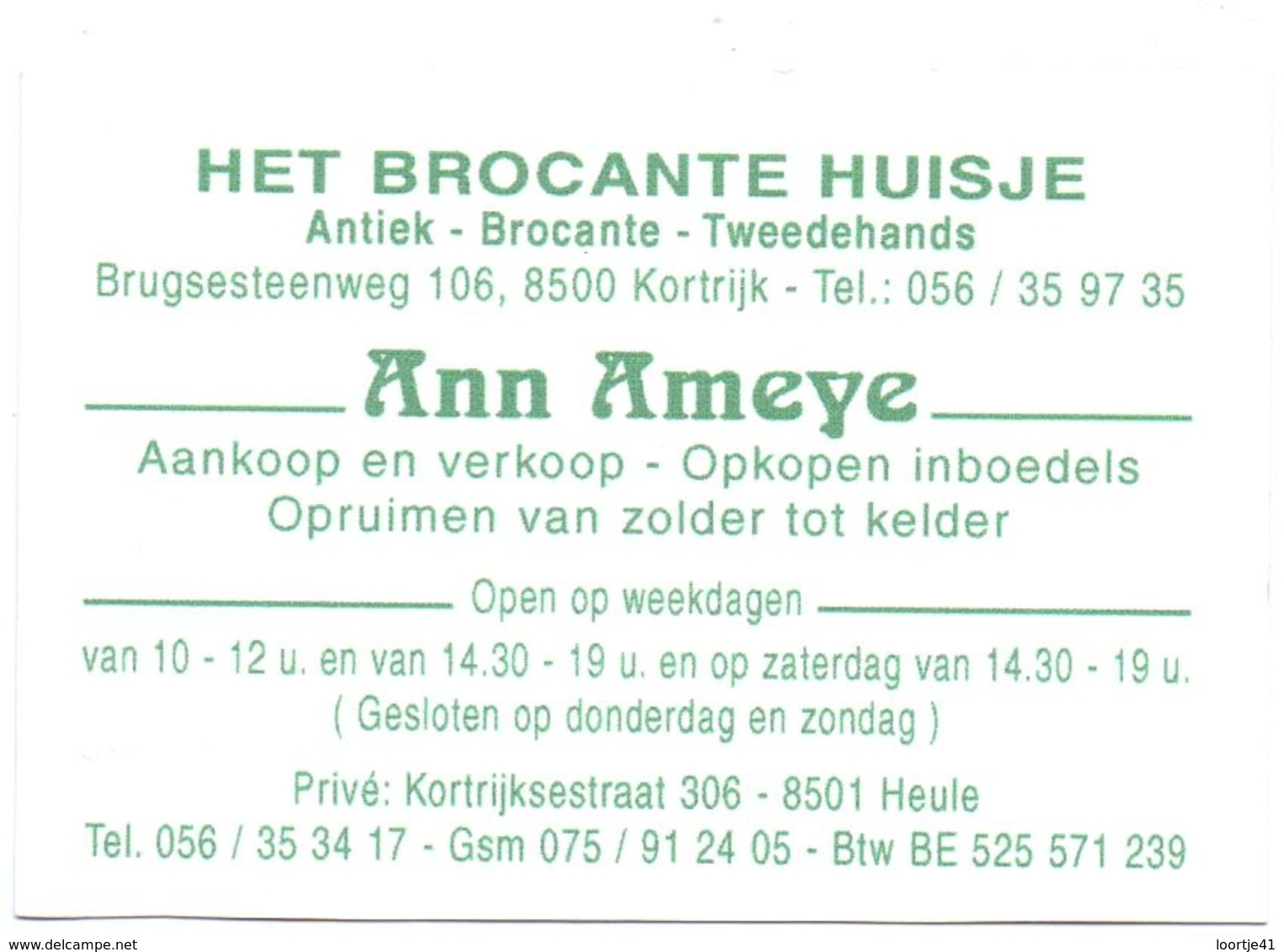 Visitekaartje - Carte Visite - Het Brocante Huisje - Ann Ameye - Kortrijk - Visiting Cards