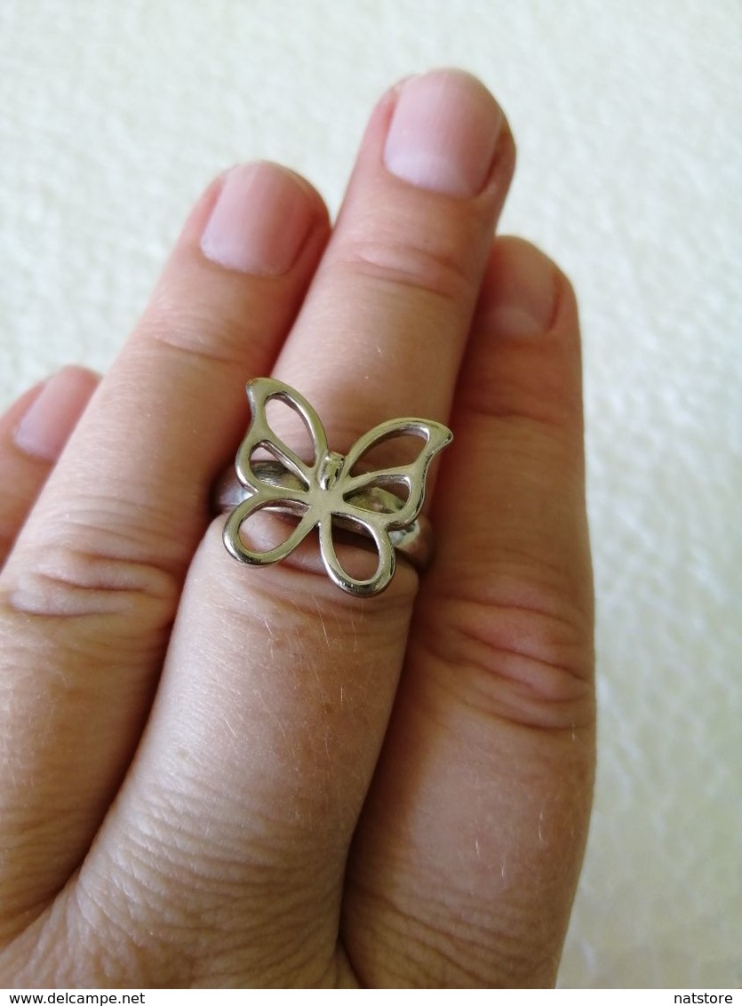 Silver Tone Butterfly Ring - Ring