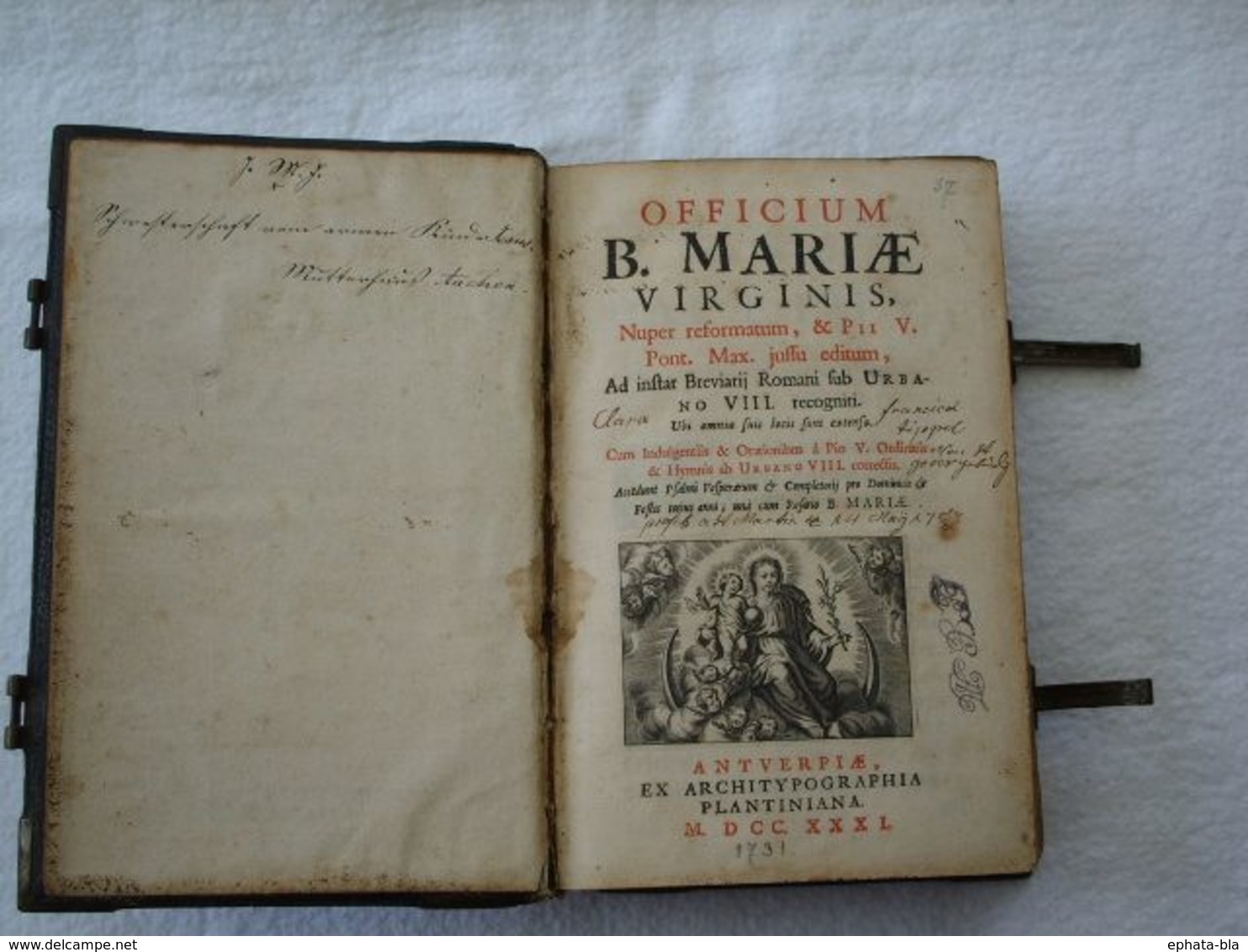 Livre Avec Ferrures En Laiton : Officium B. Mariae, Edition De 1731 , Anvers, Plantin. - 1701-1800