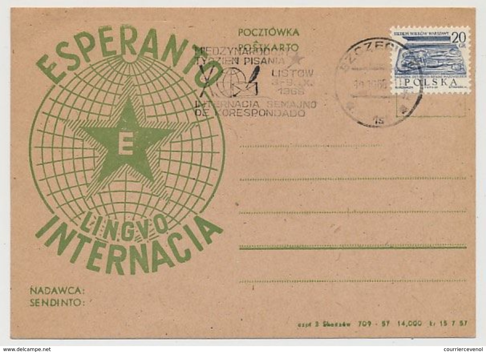 POLOGNE - Carte Commémorative - Esperanto Lingvo Internacia - OMEC Concordante 1966 - Esperánto