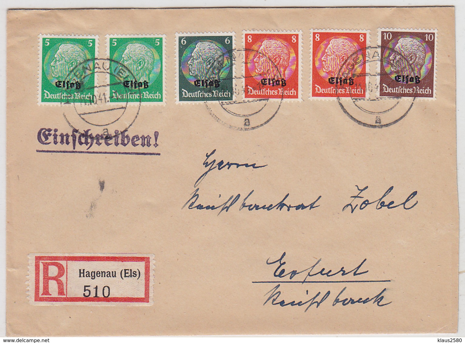 Deutsche Besetzung Elsass  R-Brief Mit Bunter Frankatur Von Hagenau Nach Erfurt + AKs - Bezetting 1938-45