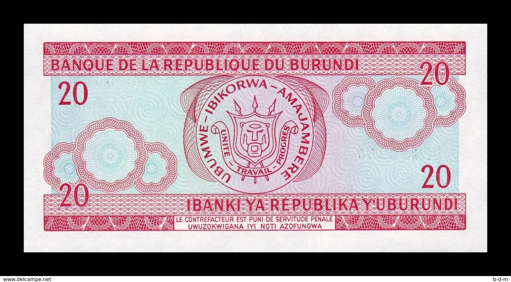 Burundi 20 Francs 2001 Pick 27d SC UNC - Burundi