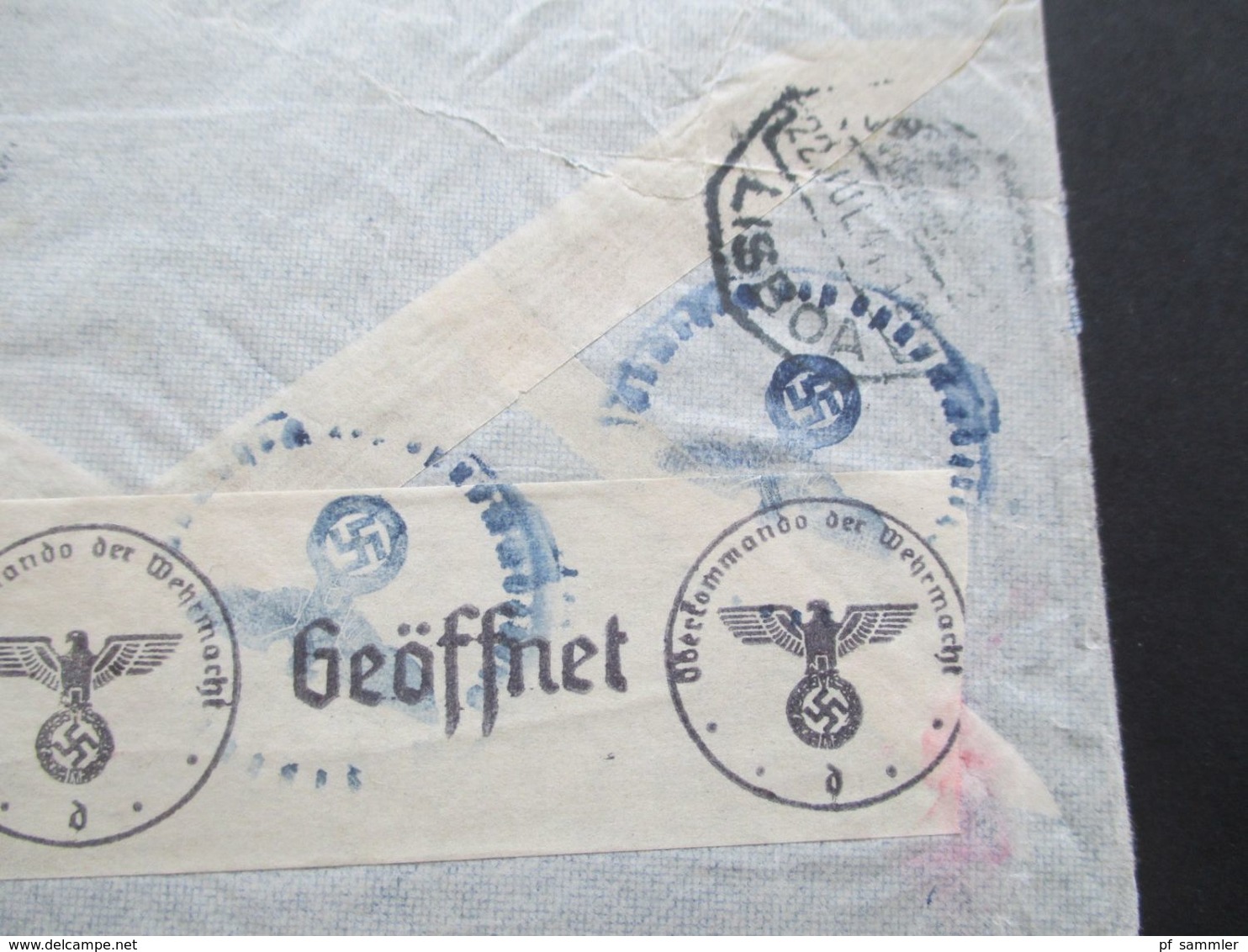 Portugal 1941 Luftpostumschlag LU 1 Porto - Berlin Mit OkW Zensur / Mehrfachzensur / OKW Geöffnet Und Roter Nr. Stempel - Lettres & Documents
