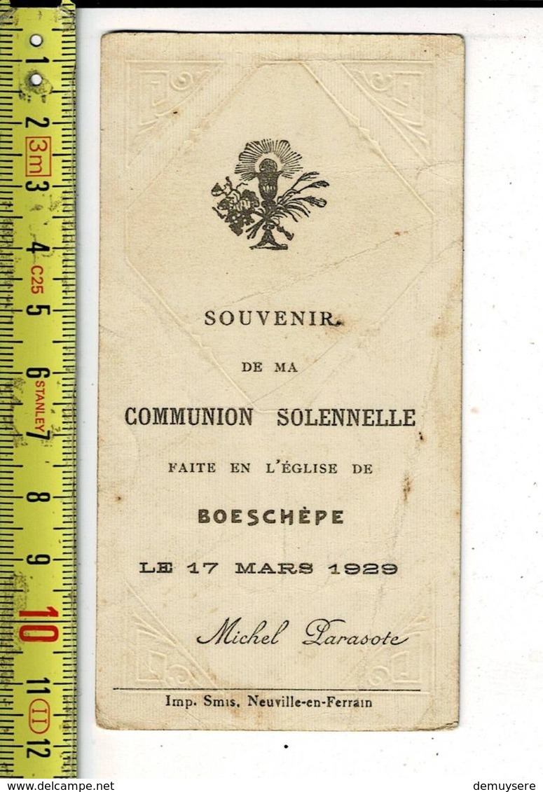 KL 5615 - SOUVENIR DE COMMUNION SOLENNELLE DE MICHEL LARASOTE A BOESCHEPE 1929 - Andachtsbilder