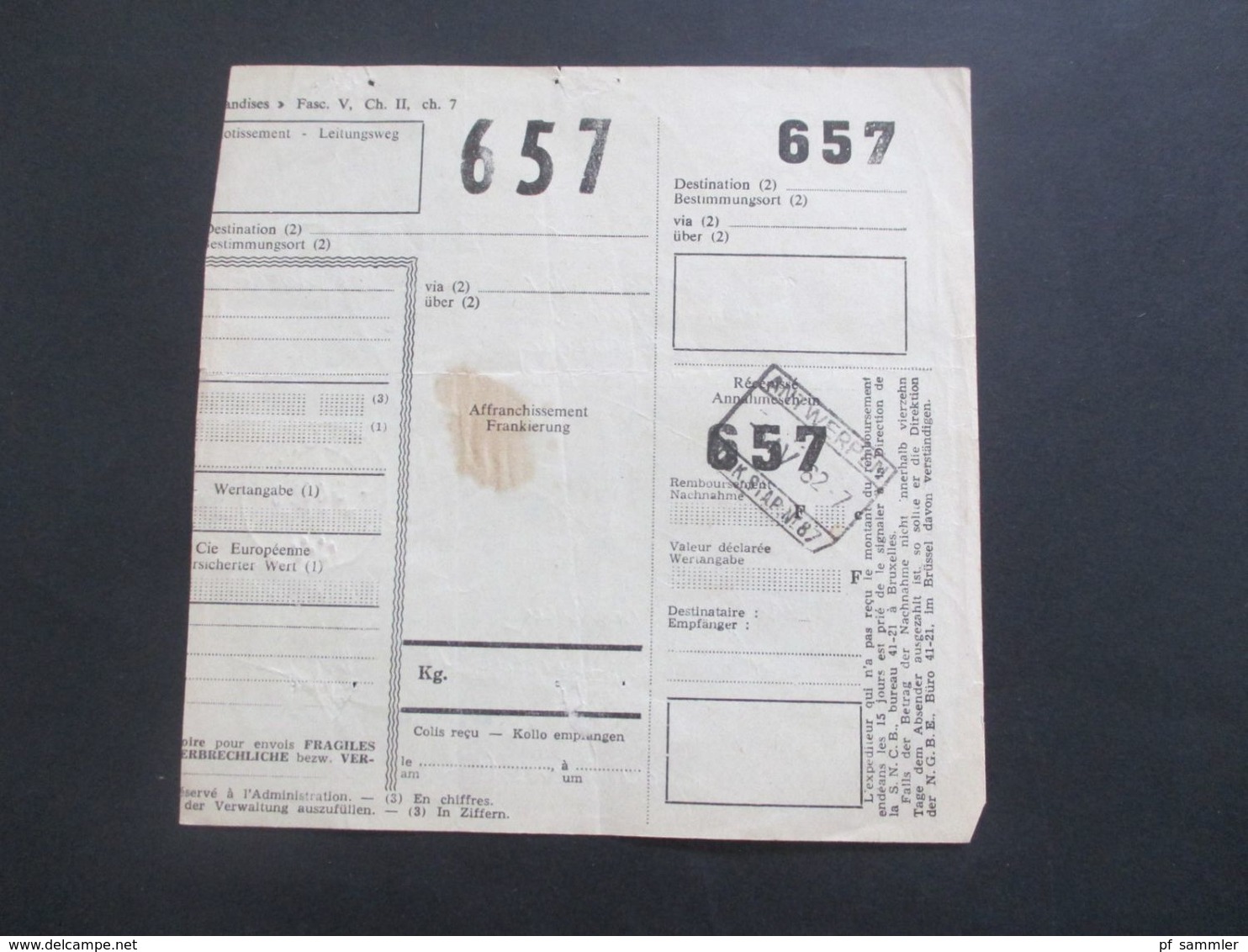 Belgien 1962 / 63 Bahnpost / Paketkarten 26 Stk. verschiedene Stempel / Stöberposten