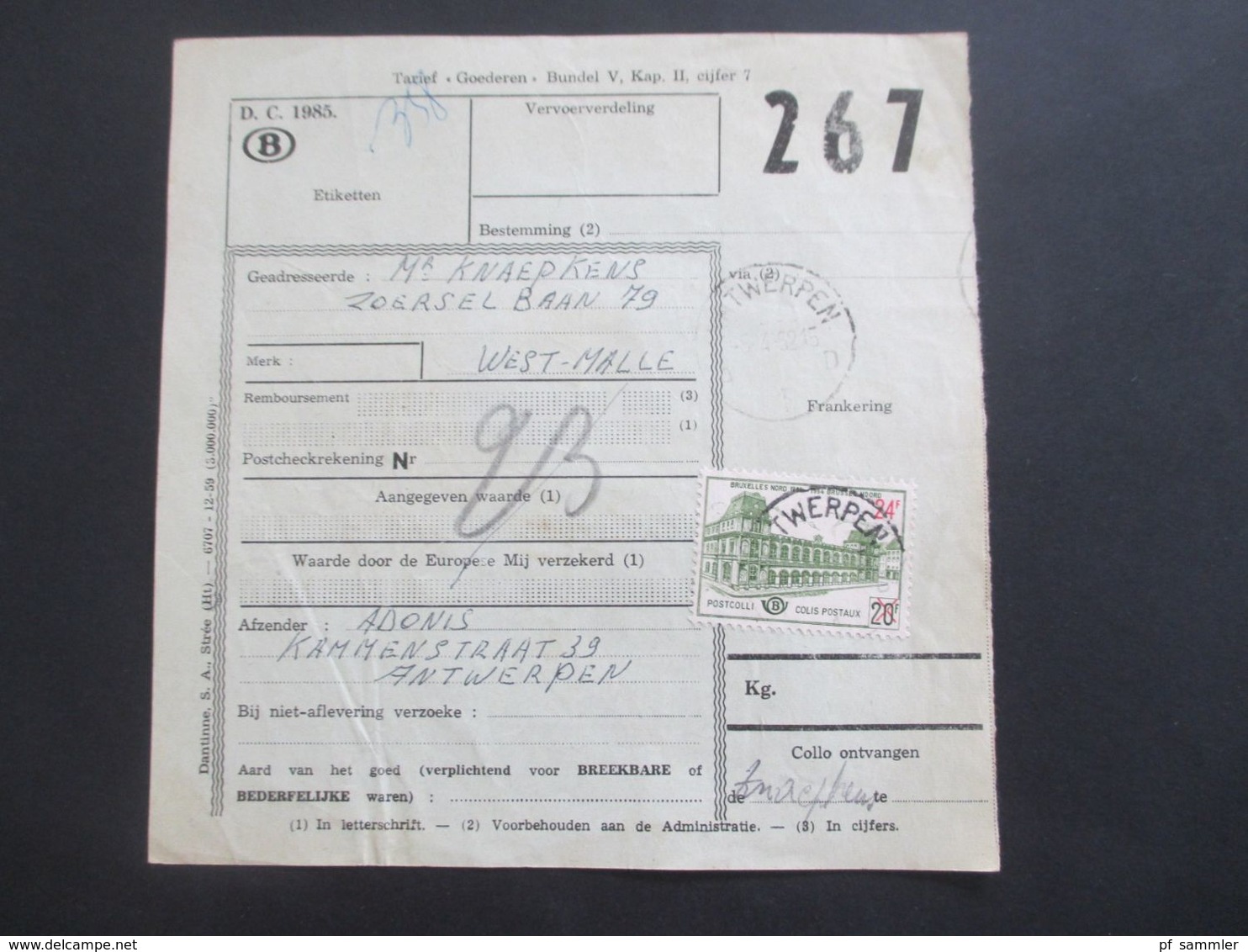 Belgien 1962 / 63 Bahnpost / Paketkarten 26 Stk. verschiedene Stempel / Stöberposten