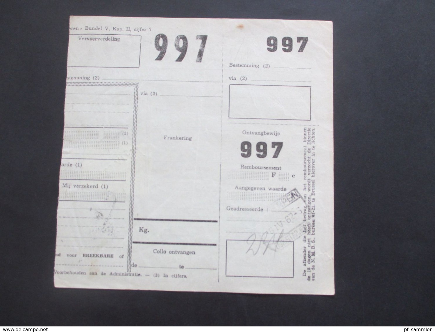 Belgien 1962 / 63 Bahnpost / Paketkarten 26 Stk. verschiedene Stempel / Stöberposten