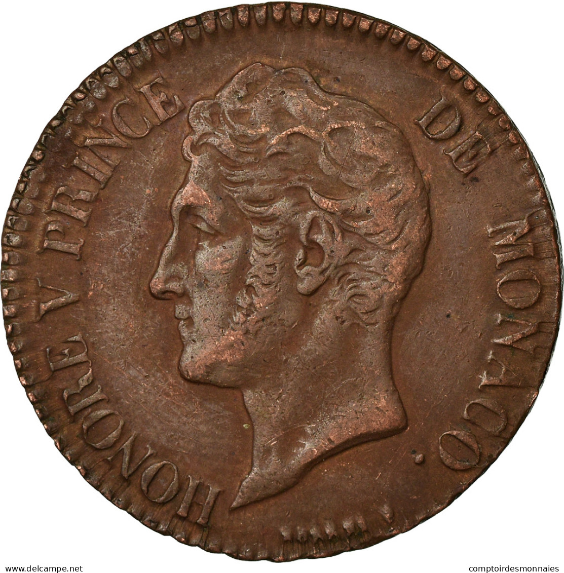 Monnaie, Monaco, Honore V, 5 Centimes, Cinq, 1837, Monaco, TTB+, Cuivre - 1819-1922 Honoré V, Charles III, Albert I