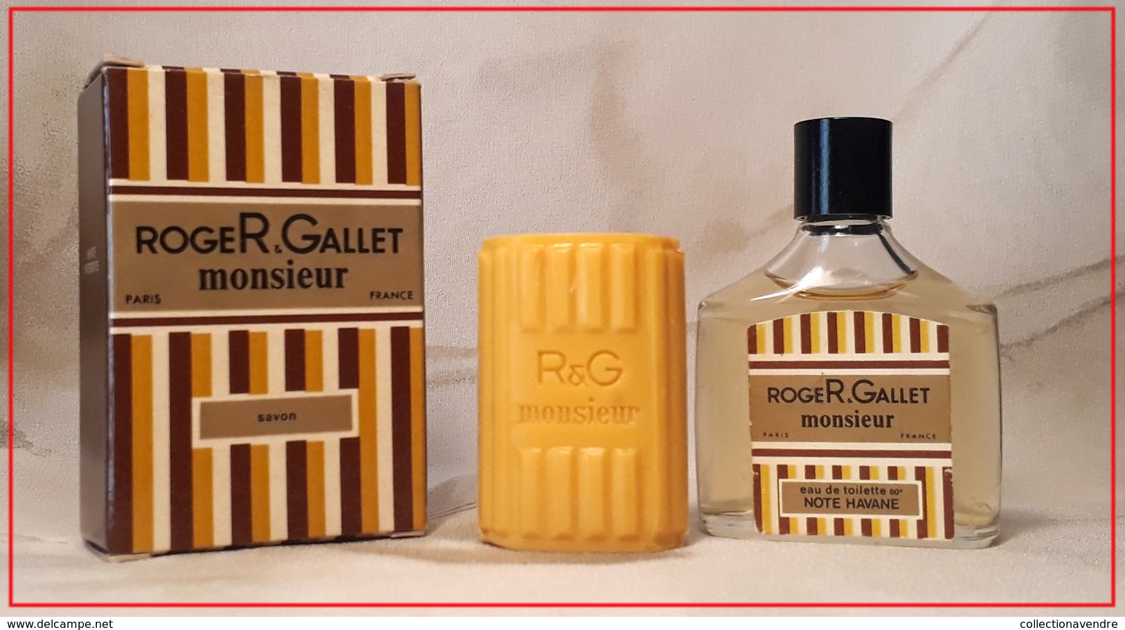 ROGER & GALLET : Monsieur. Eau De Toilette 15 Ml. Baume Après Rasage 15 Ml. & Savon. Version 1970. - Miniatures Hommes (avec Boite)