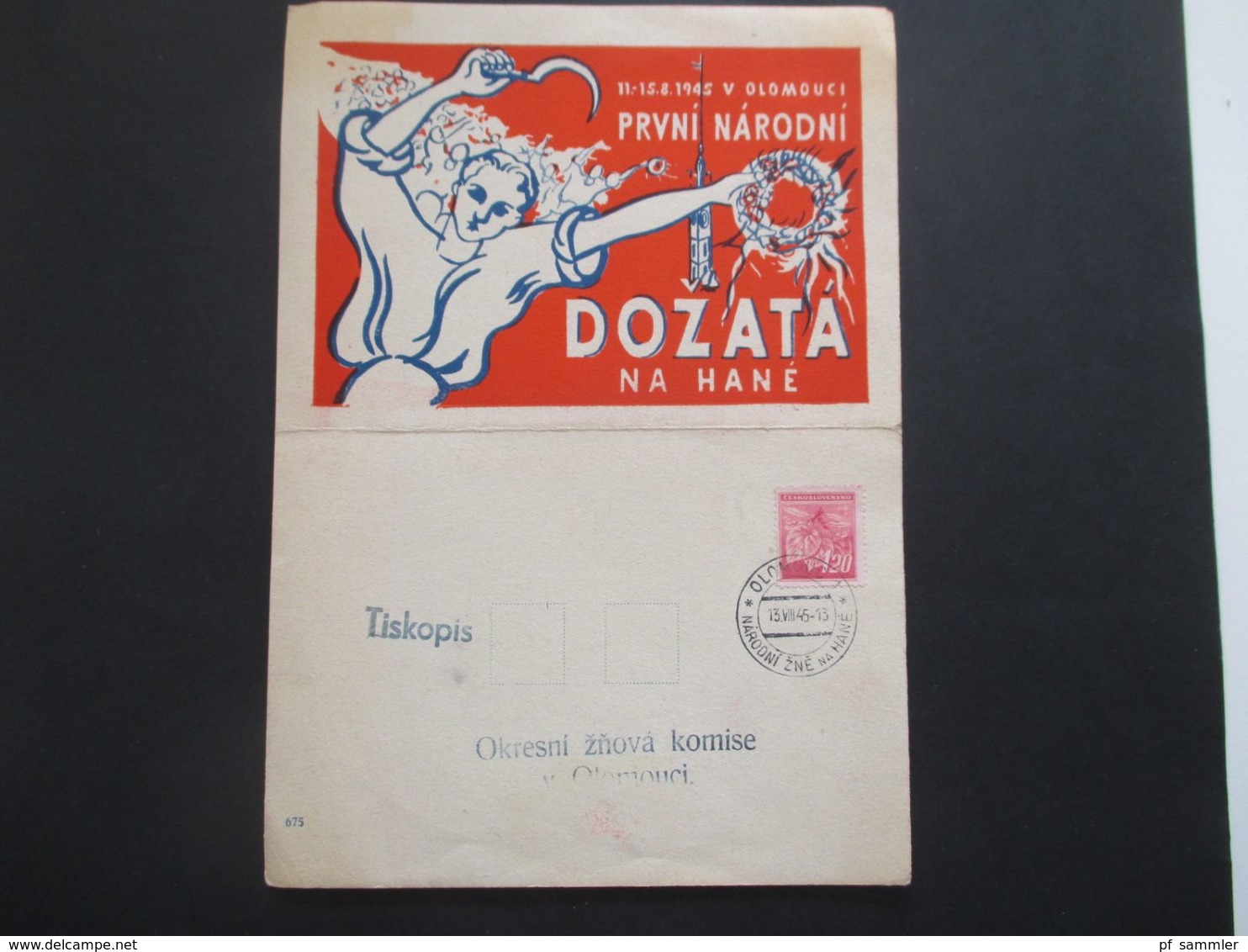 CSSR 13.8.1945 Postkarte / Doppelkarte Dozata Na Hane Prvni Narodni Olomouci - Lettres & Documents