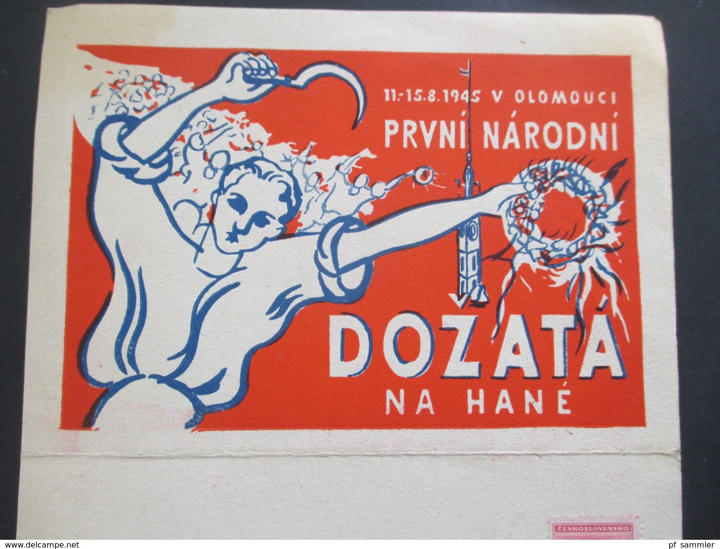CSSR 13.8.1945 Postkarte / Doppelkarte Dozata Na Hane Prvni Narodni Olomouci - Cartas & Documentos