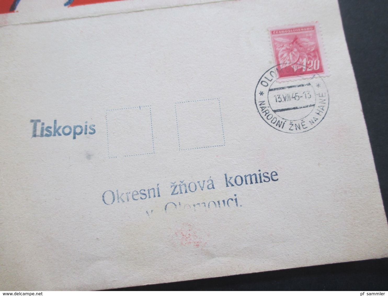 CSSR 13.8.1945 Postkarte / Doppelkarte Dozata Na Hane Prvni Narodni Olomouci - Lettres & Documents