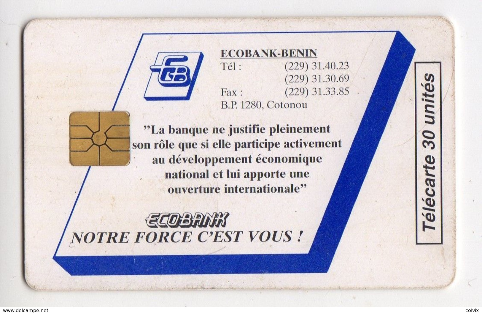 BENIN Ref MV Cards BEN-25 30U ECOBANK Date 1996 10 000ex - Benin