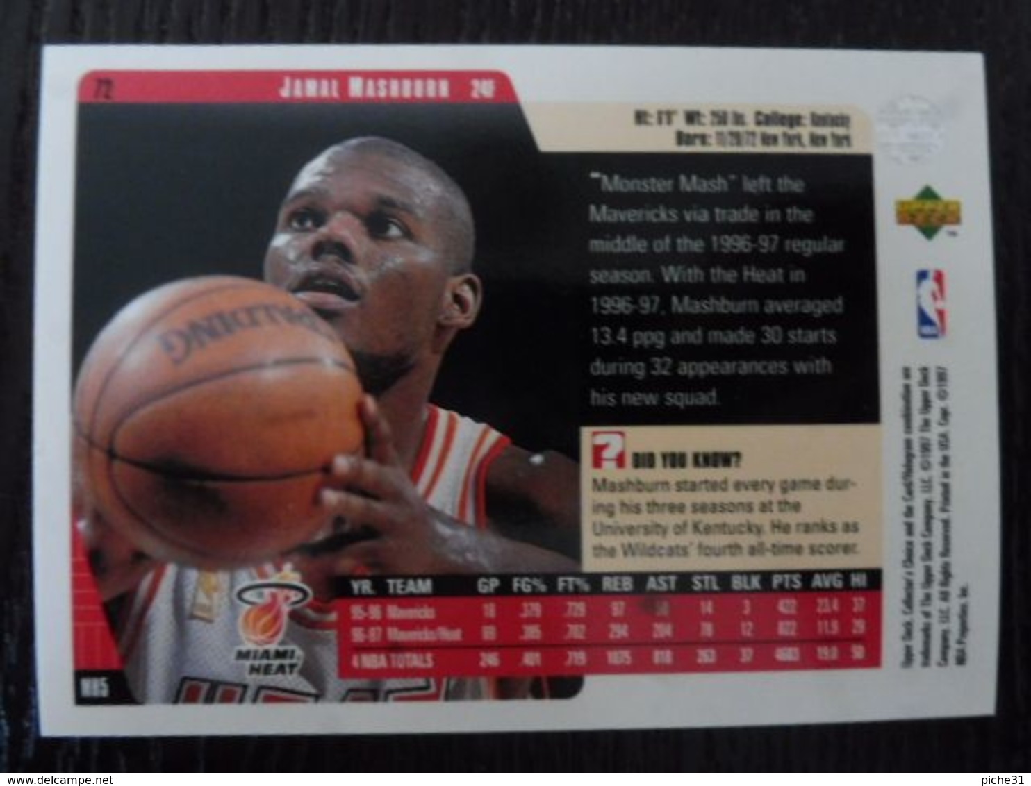 NBA - UPPER DECK 1997 - HEAT - JAMAL MASHBURN - 1990-1999