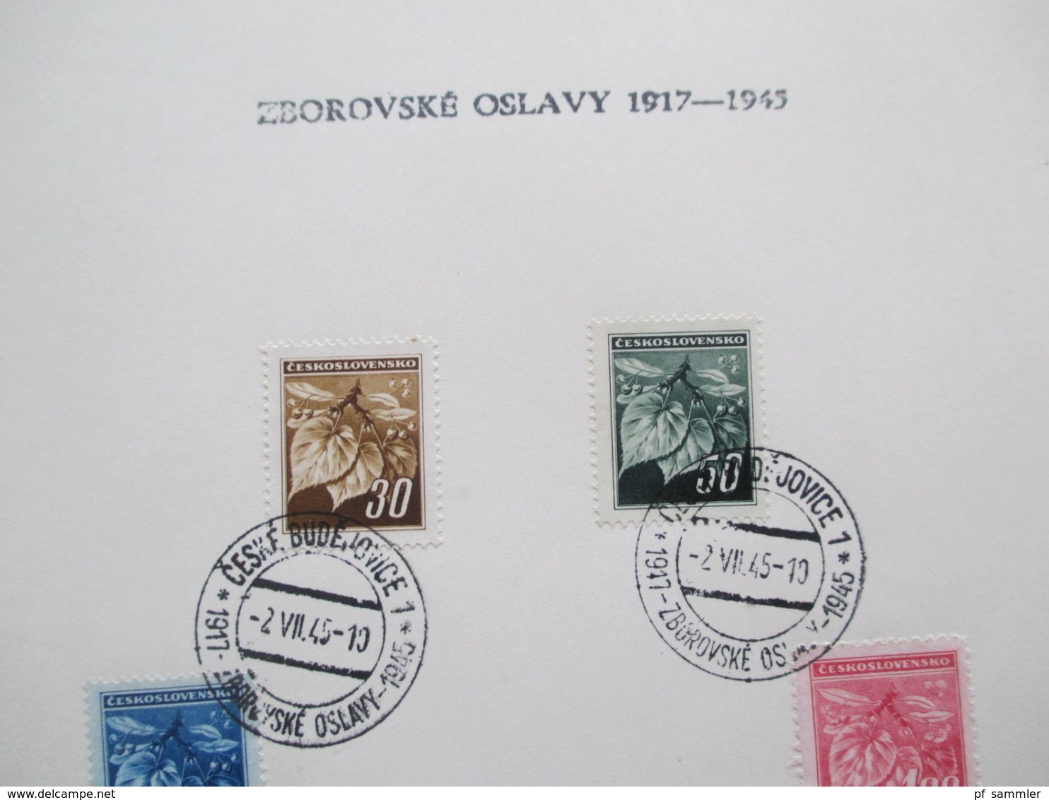 CSSR 2.7.1945 Sonderblätter Zborovske Oslavy 1917 - 1945 Stempel Ceske Budejovice 5 Blätter - Covers & Documents