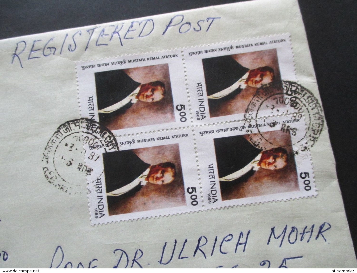 Indien um 1989 Aufkleber Einschreiben aus dem Ausland By Air Mail / Luftpost alle nach Hannover gelaufen!