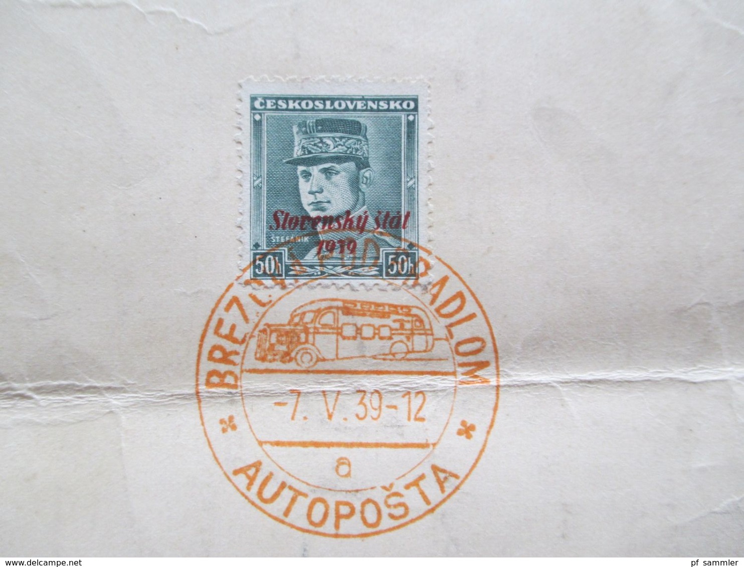 Slovenska Posta / CSSR Marken Mit Aufdruck Slovensky 1939 Sonderblatt Mit SST Brezova Rod Radlom Autoposta - Brieven En Documenten