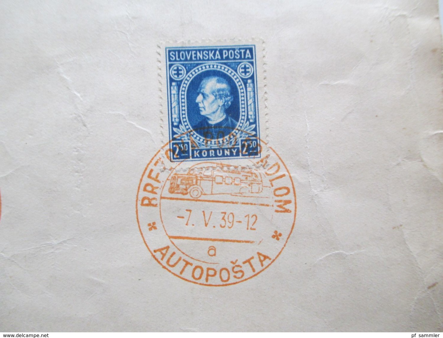 Slovenska Posta / CSSR Marken mit Aufdruck Slovensky 1939 Sonderblatt mit SST Brezova Rod Radlom Autoposta