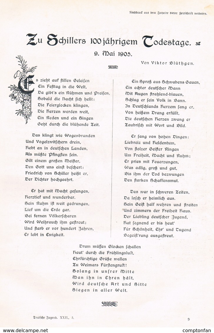 A102 548 - Friedrich Schiller 100. Todestag Artikel Mit 9 Bildern 1905 !! - Sonstige & Ohne Zuordnung