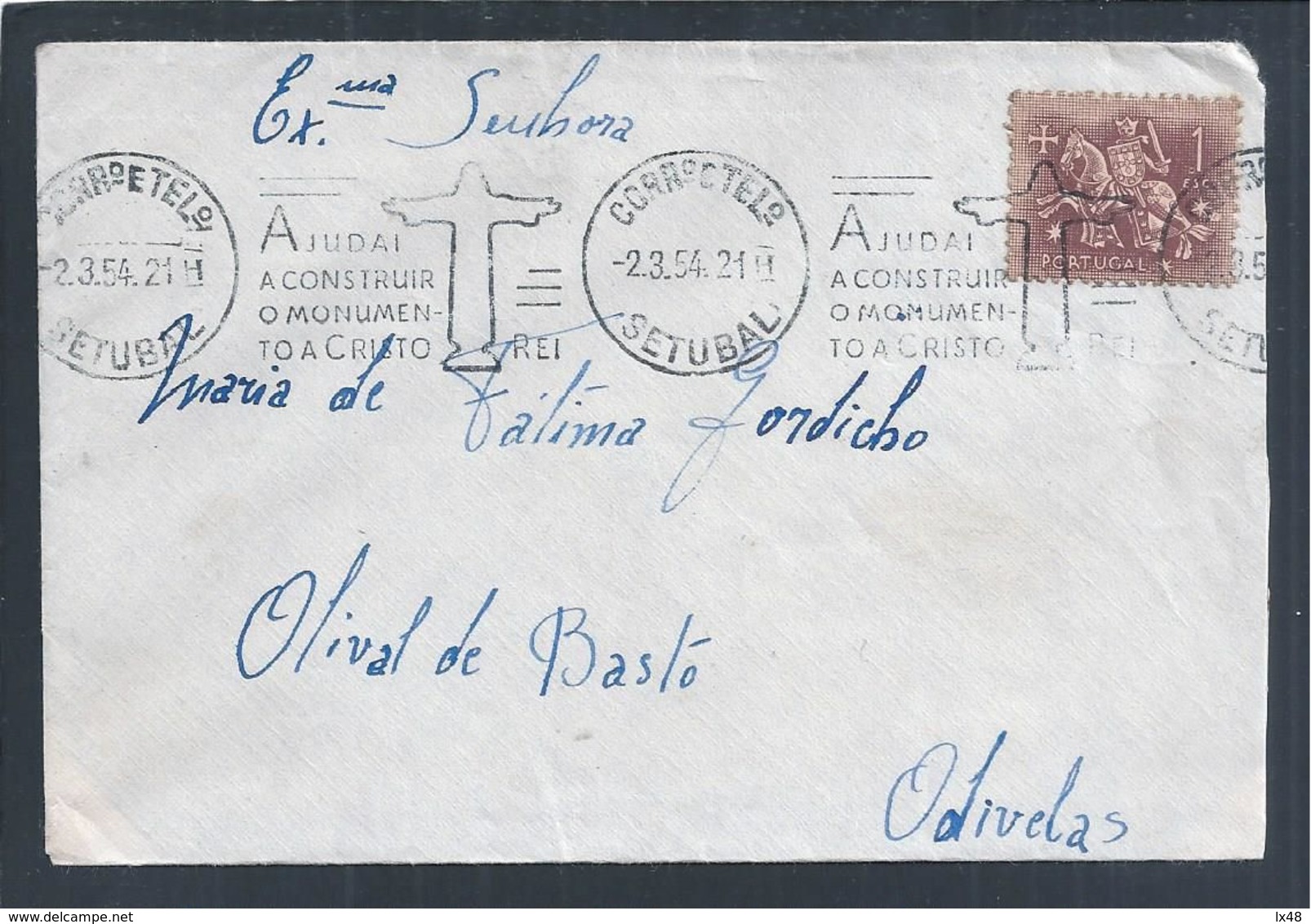 Rara Flâmula De Setúbal Do Monumento Ao Cristo Rei, Almada 1954. Rare Setúbal Pennant Of Monument To Cristo Rei. - Lettres & Documents