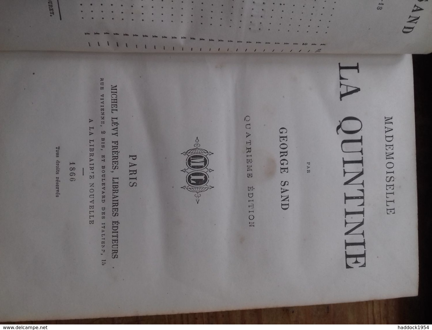 Mademoiselle La Quintinie GEORGE SAND Michel Lévy 1866 - Autres & Non Classés