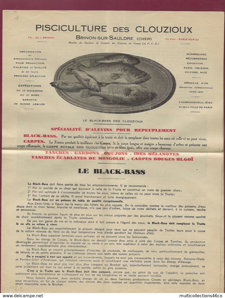 050620 - 18 BRINON SUR SAULDRE 1949 PISCICULTURE DES CLOUZIOUX Pêche Carpe Réempoissonnement étang MEYRIGNAC L'EGLISE 19 - Brinon-sur-Sauldre