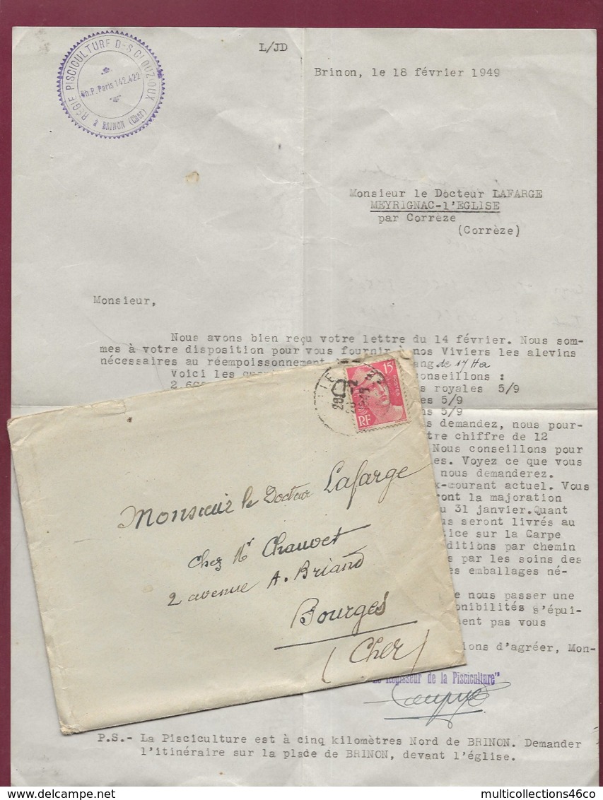 050620 - 18 BRINON SUR SAULDRE 1949 PISCICULTURE DES CLOUZIOUX Pêche Carpe Réempoissonnement étang MEYRIGNAC L'EGLISE 19 - Brinon-sur-Sauldre