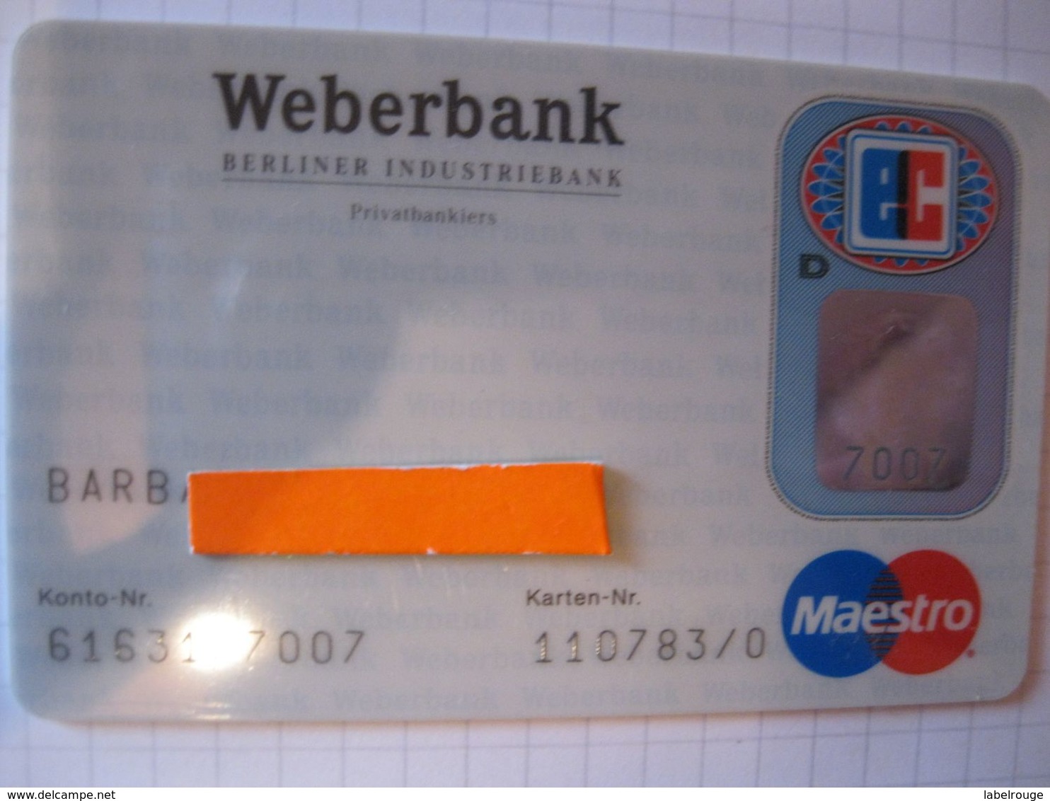 Carte De Credit " Tous Pays"weber Bank" - Credit Cards (Exp. Date Min. 10 Years)