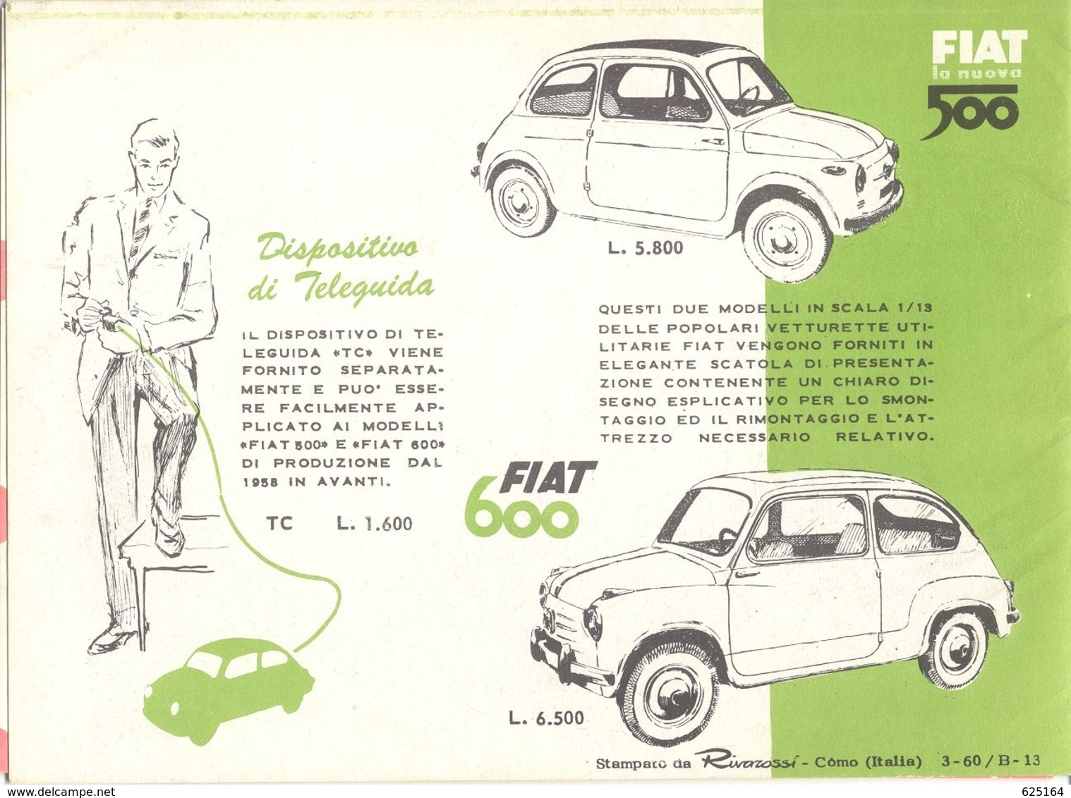 Catalogue RIVAROSSI 1960 Brochure HO FIAT 500 E FIAT 600 Teleguida - En Italien - Unclassified