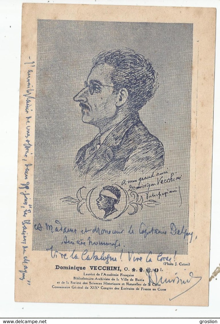 VECCHINI DOMINIQUE (1894 BASTIA 1978 PARIS) ILLUSTRATION AVEC AUTOGRAPHE PARLE DES BAISERS DU MAQUIS ET DE LA CORSE - Other & Unclassified