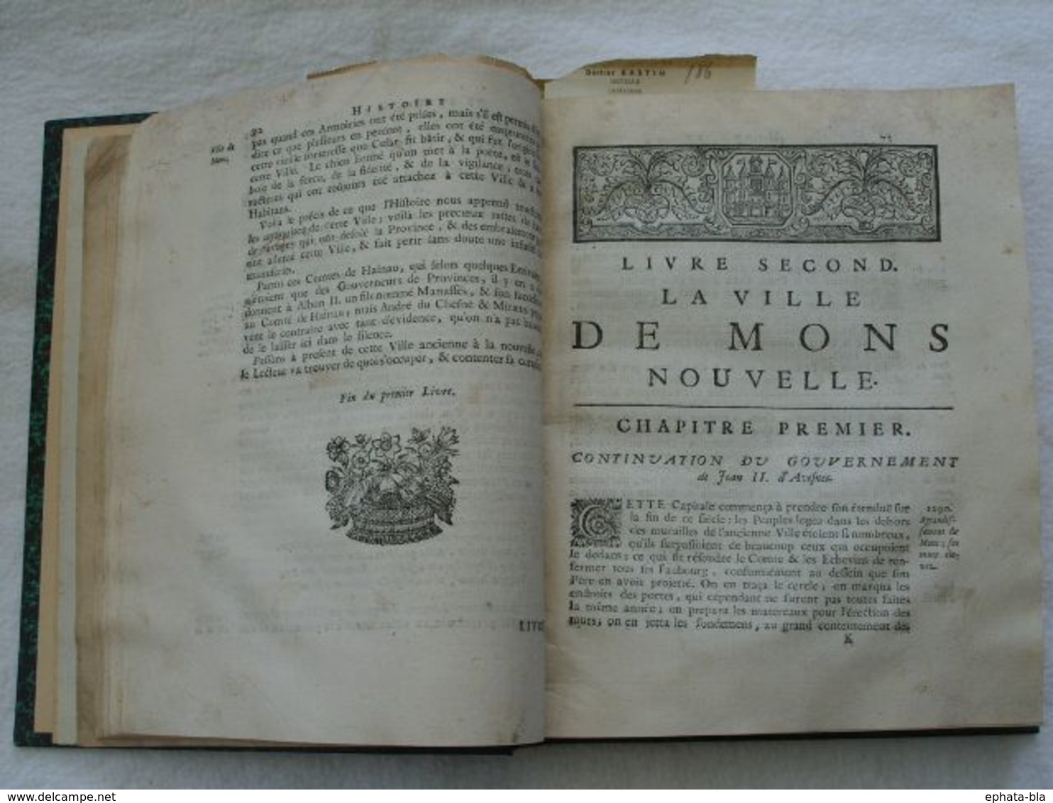 Histoire de la ville de Mons. 1725. Chez Jean-Nicolas Varret, rue de la Clef à Mons