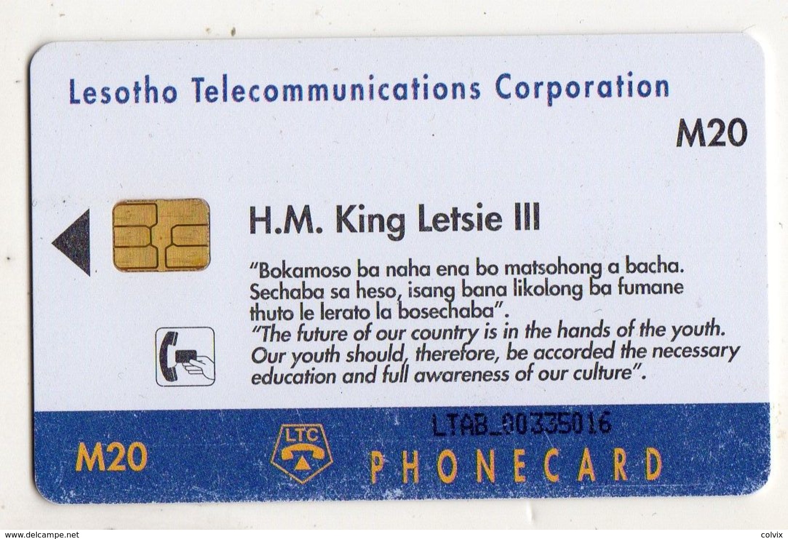 LESOTHO REF MV CARDS LES-02 M20 H.M. KING LETSIE III - Lesotho