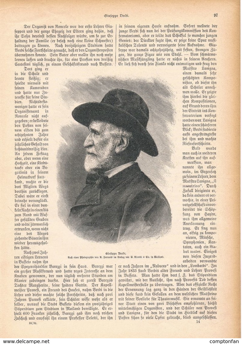 A102 112 Giuseppe Verdi 1 Artikel Ca.6 Bildern Von 1894 !! - Musica