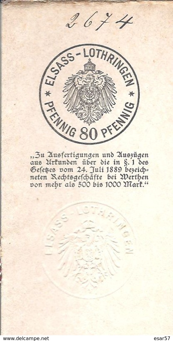 FISCAUX  Acte Notarié Du 3 Octobre 1896 Sarreguemines - Other & Unclassified