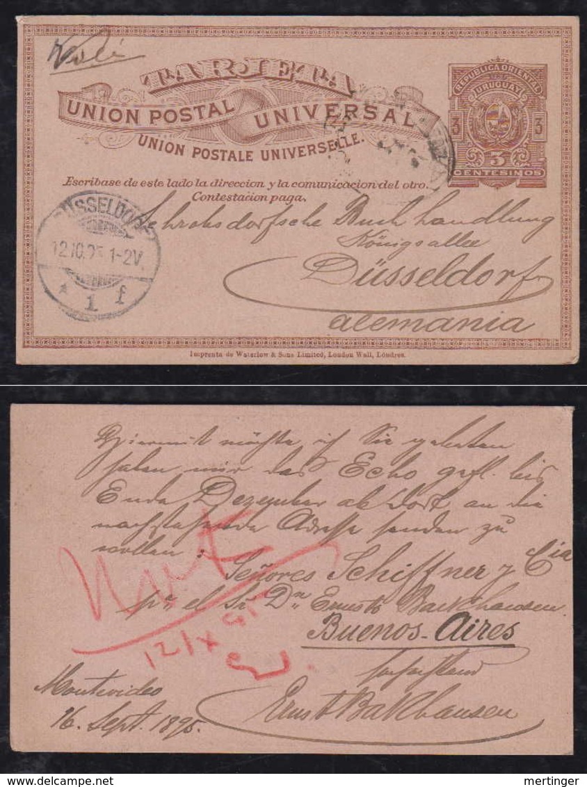 Uruguay 1895 Postcard Stationery 3c To DÜSSELDORF Germany - Uruguay