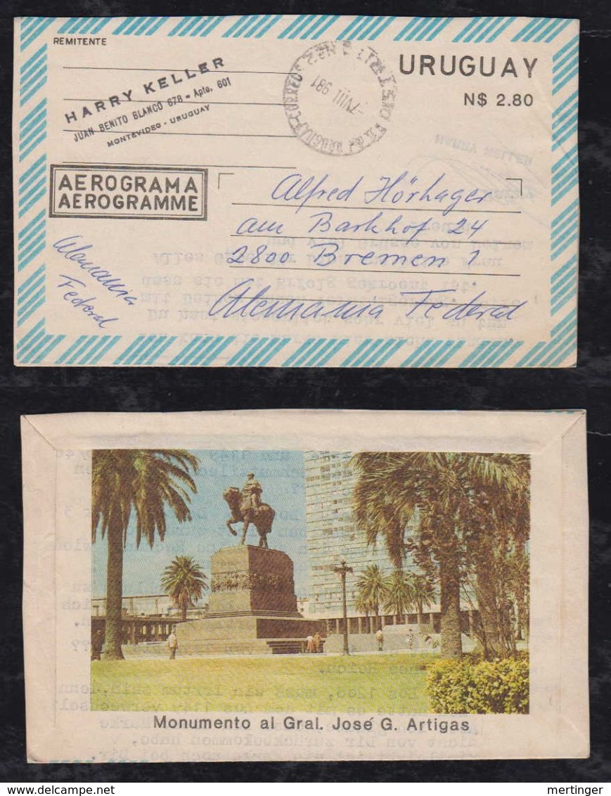 Uruguay 1981 Stationery Aerogramme Air Letter To BREMEN Germany - Uruguay
