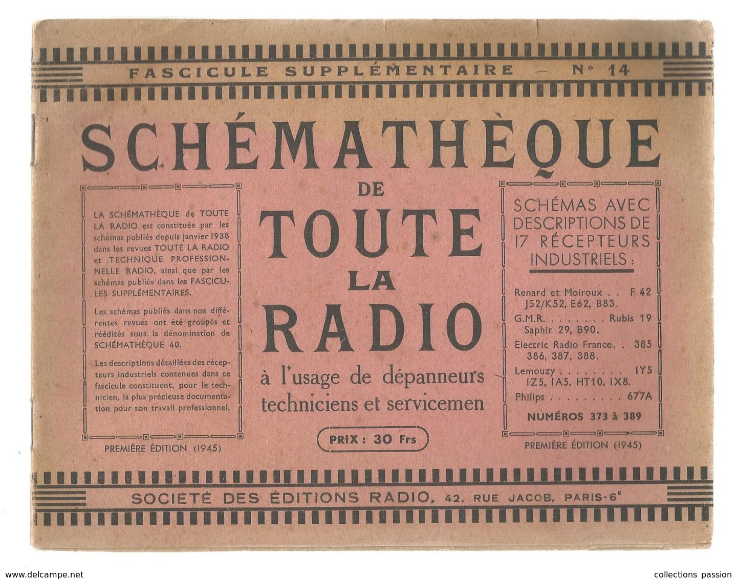 Revue Technique , Schémathéque De Toute La Radio , Fascicule Supplémentaire N° 14 , Frais Fr 3.55 E - Bricolage / Técnico