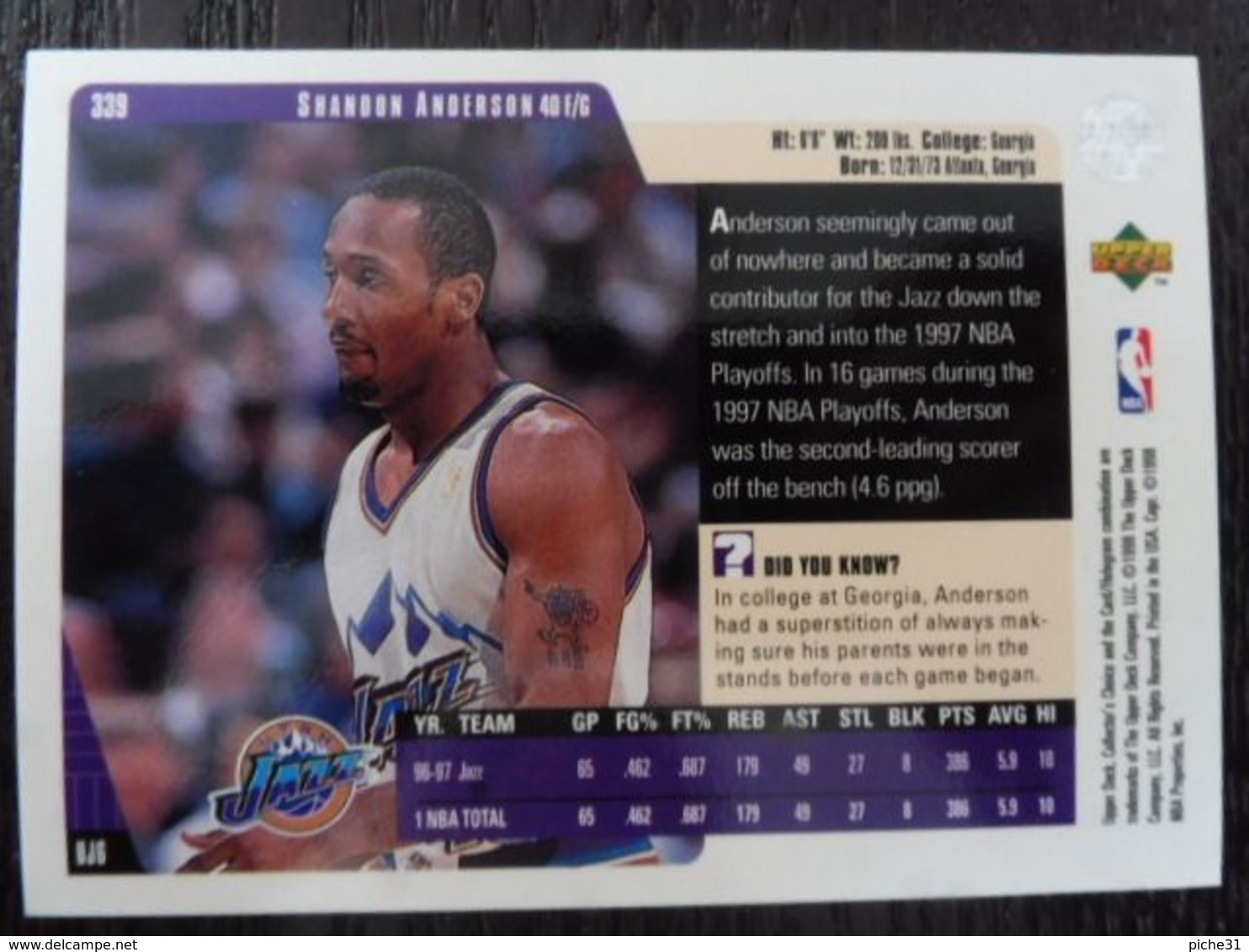 NBA - UPPER DECK 1997 - JAZZ - SHANDON ANDERSON - 1990-1999