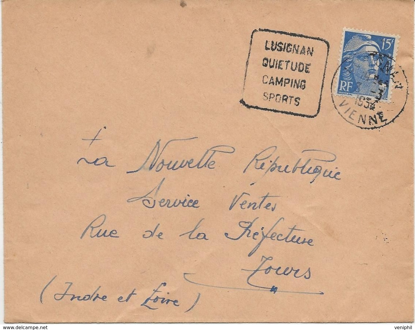 LETTRE OBLITERATION DAGUIN  -" LUSIGNAN  QUIETUDE -CAMPING SPORTS - ANNEE 886 - Mechanical Postmarks (Other)