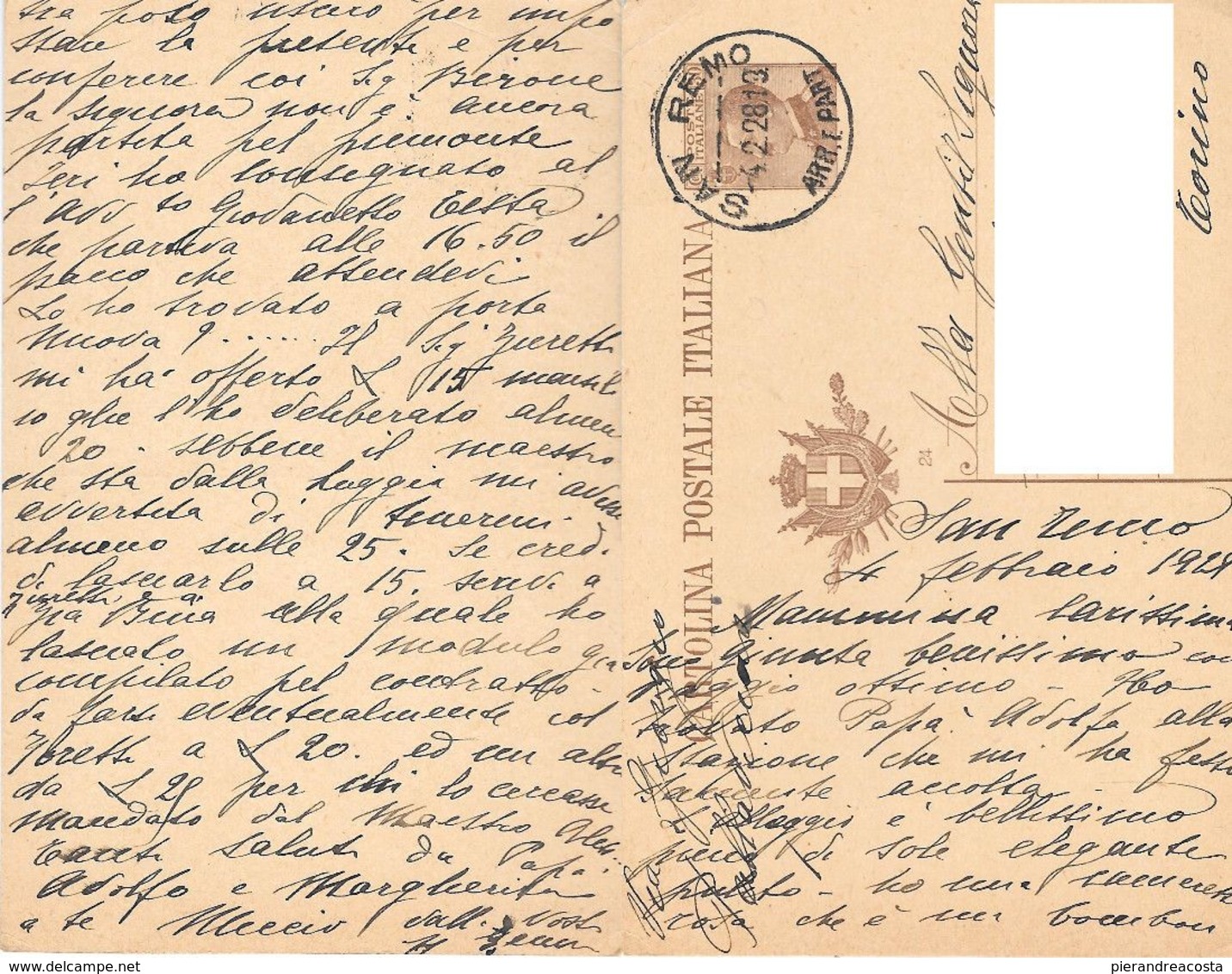 Cartolina Postale. Viaggiata 1928 Sanremo - Unclassified